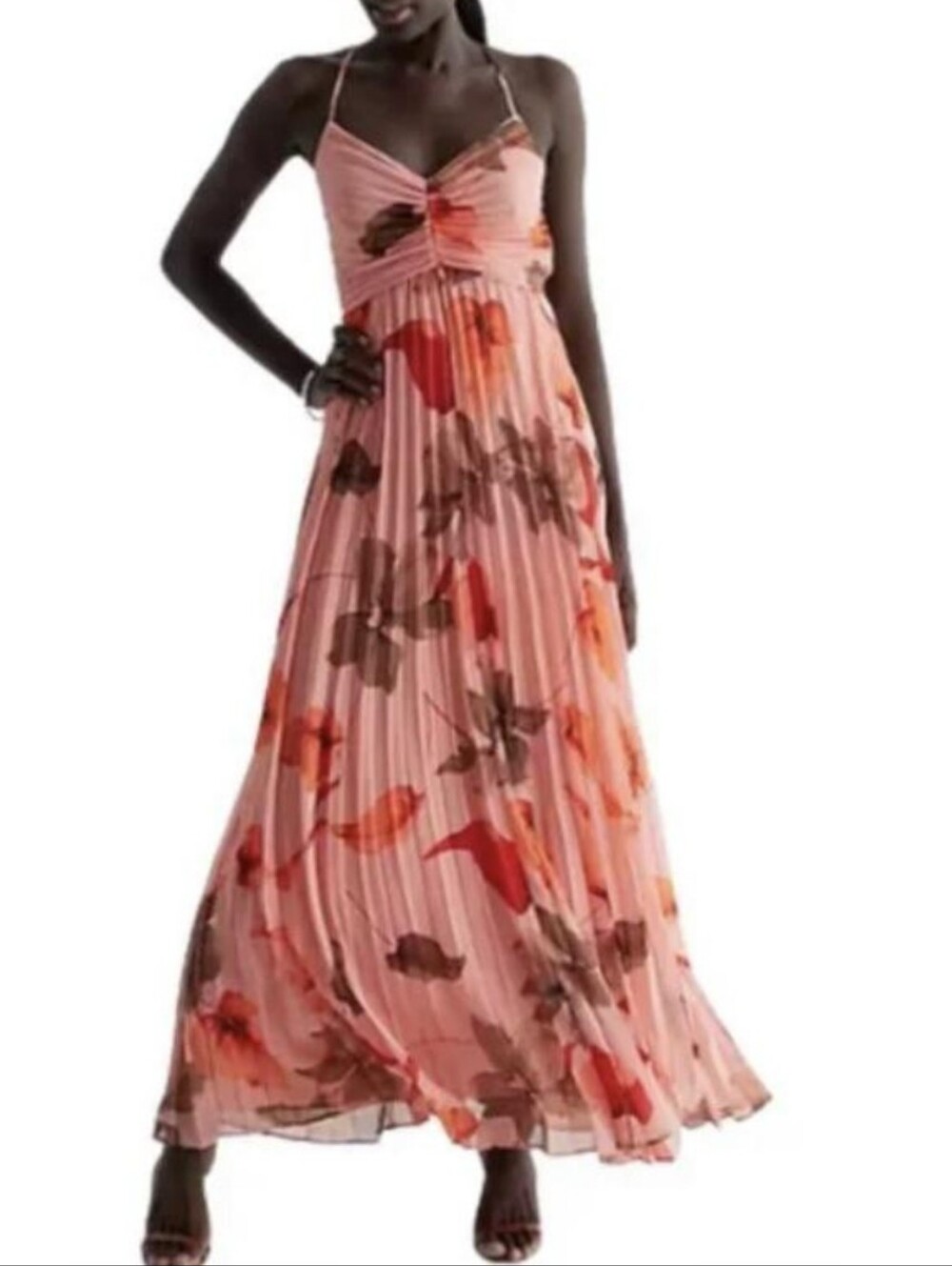 Express Long Floral Pleated Dress Size M New With Tag Lightweight Flowy Summer